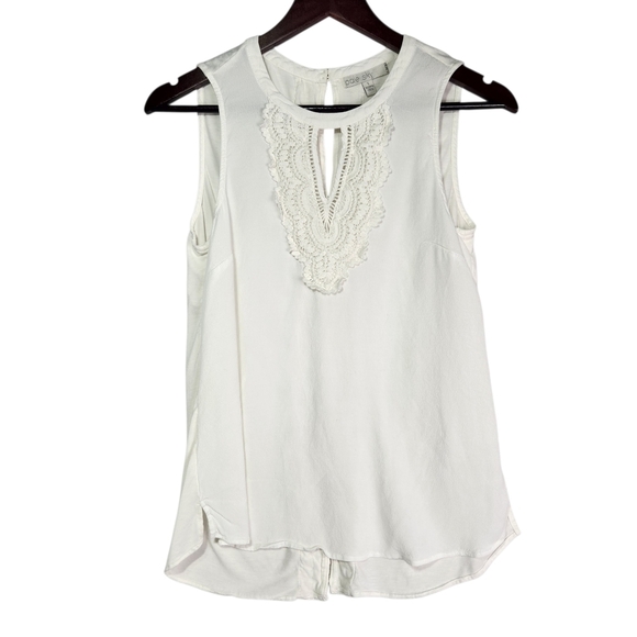 Tops - Pale Sky Quin Keyhole Crochet Off White Tank Top Sleeveless Blouse Boho Cottage